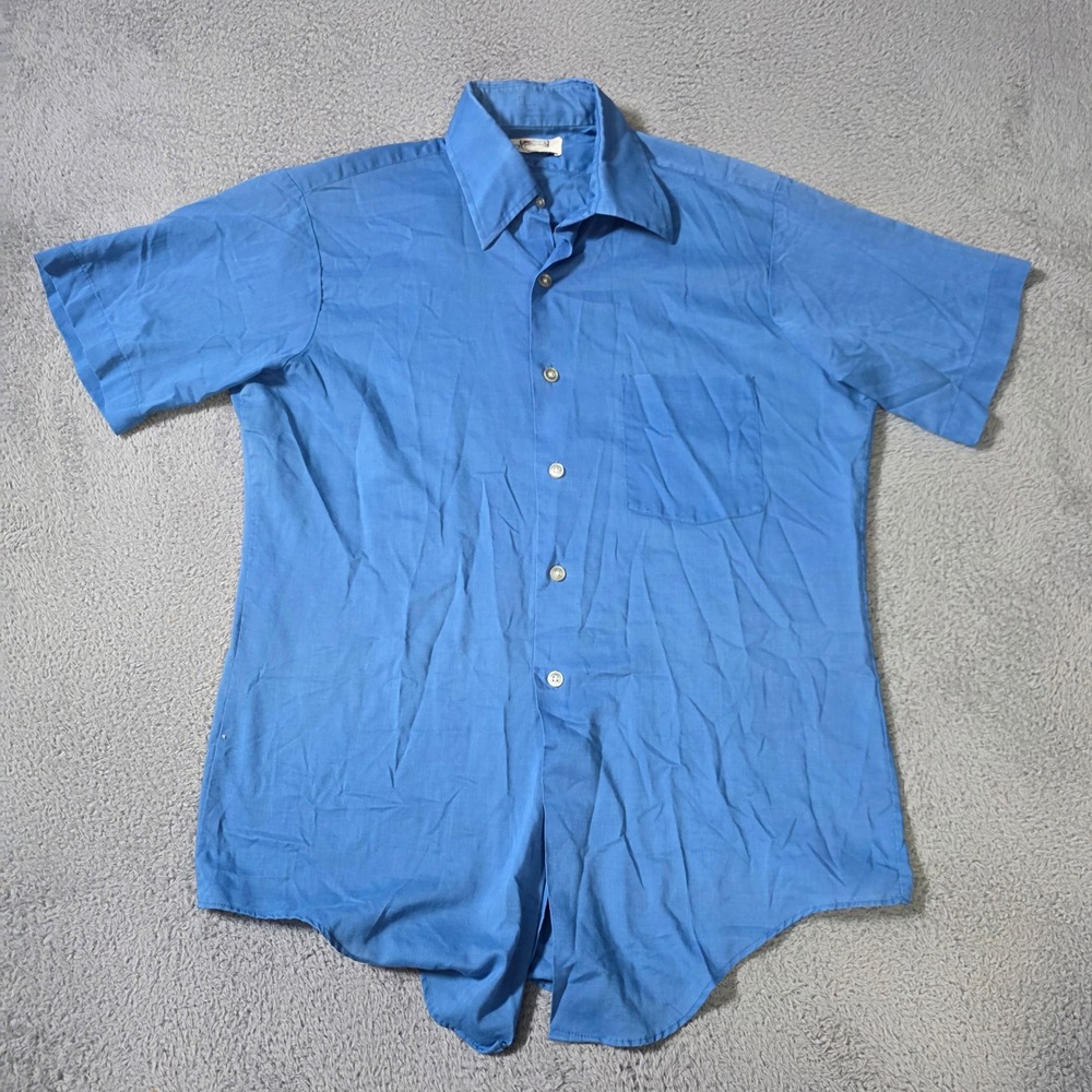 Kmart Mens S Short Sleeve Button Down Shirt Blue Vintage S.S. Kresge Pocket